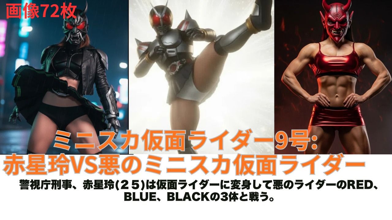 「肉弾変身 巡査部長・赤星玲:ミニスカ仮面ライダー9号 〜膨張する腿肉（ハムストリング）と白濁の残響〜」 - サンプル画像 1