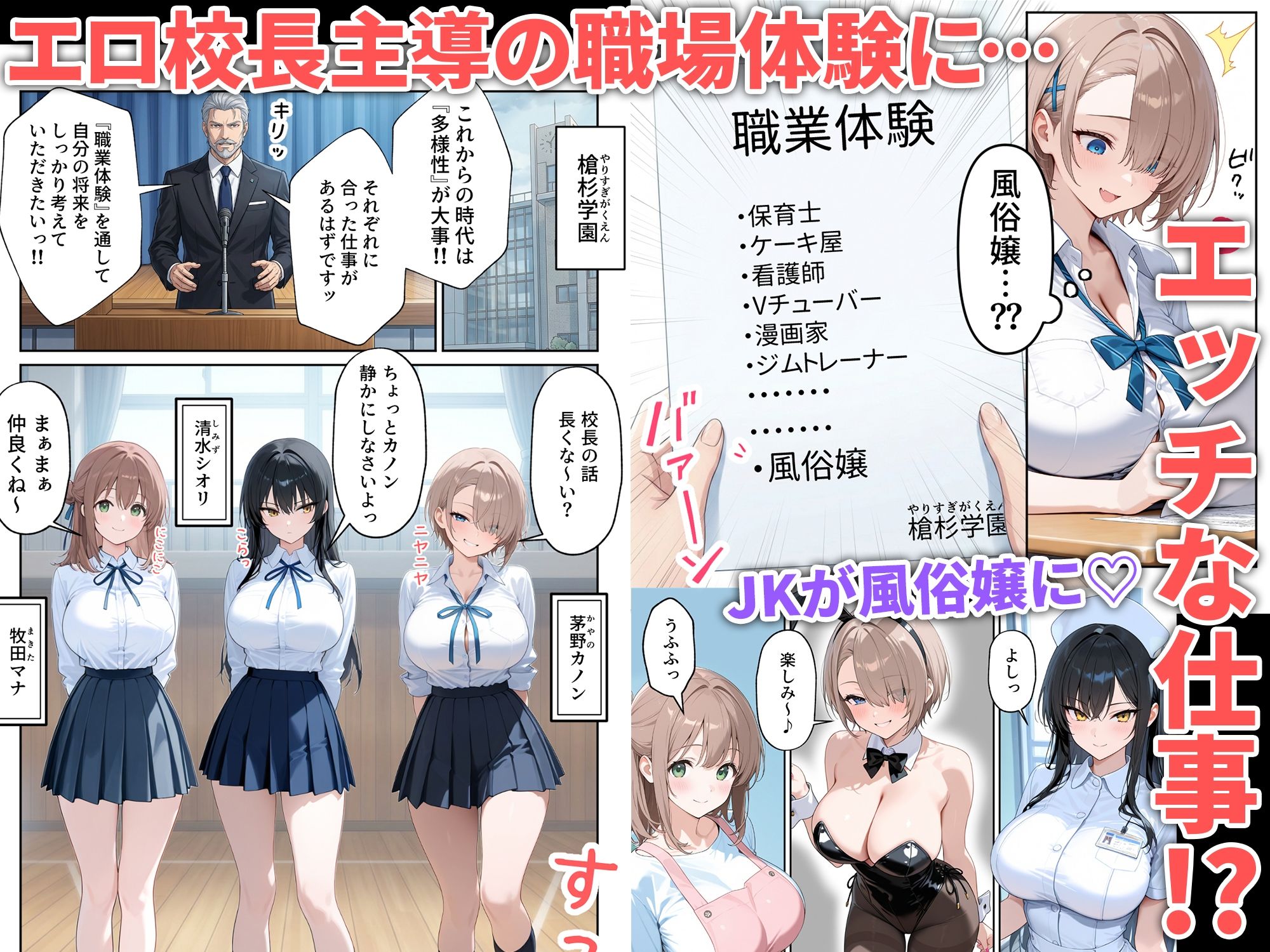 職場体験えっち 女子●生3人エッチな職場体験 - サンプル画像 1