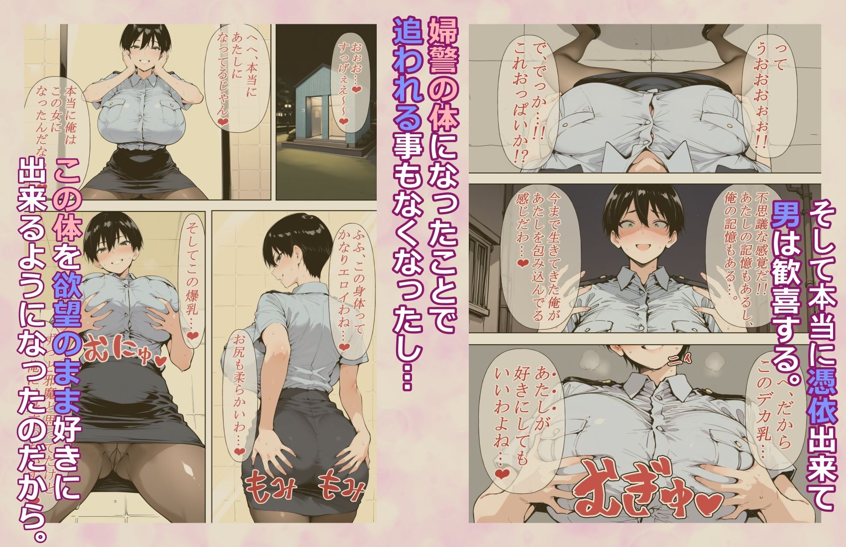 巨乳婦警さんに憑依したのでオナってセクハラして後輩とレズセする！！ - サンプル画像 3