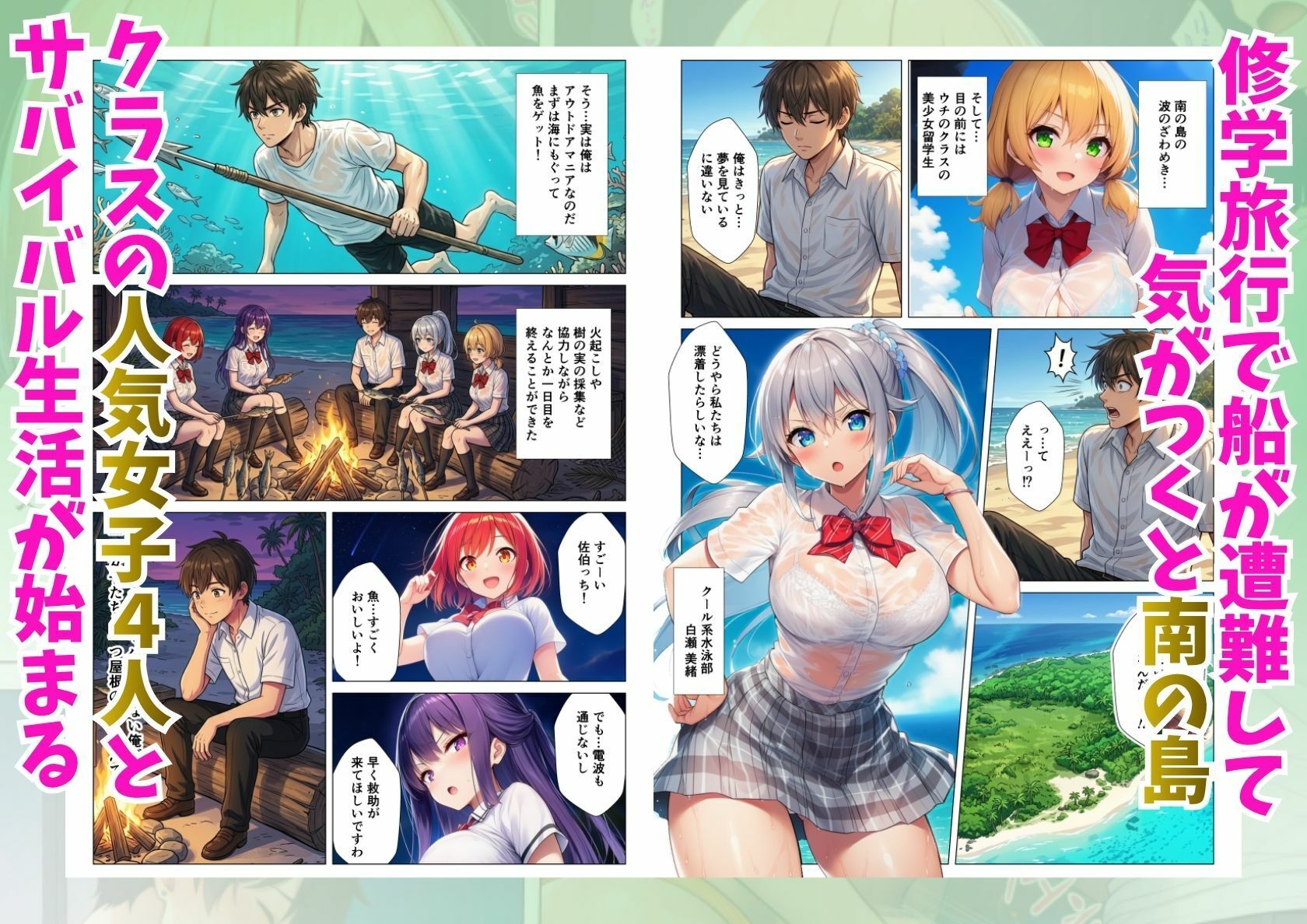無人島でハーレム性活！クラスの一軍女子たちとエッチな乱交サバイバル - サンプル画像 1