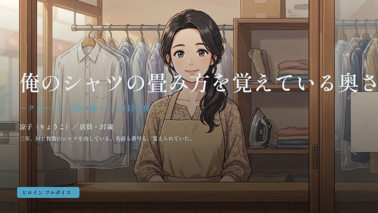 俺のシャツの畳み方を覚えている奥さん 〜クリーニング屋に通って三年目の夜〜 - サンプル画像 1