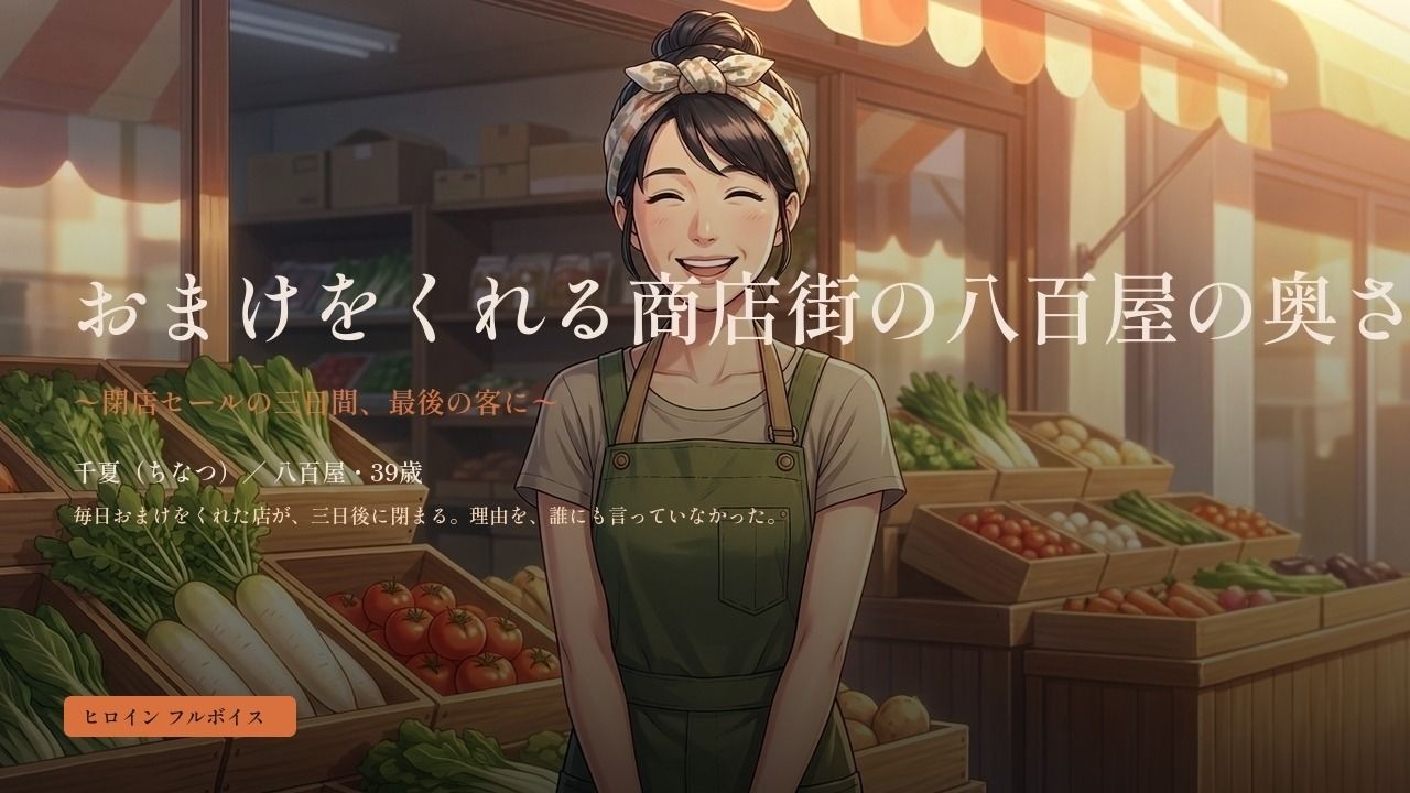 おまけをくれる商店街の八百屋の奥さん 〜閉店セールの三日間、最後の客に〜 - サンプル画像 1