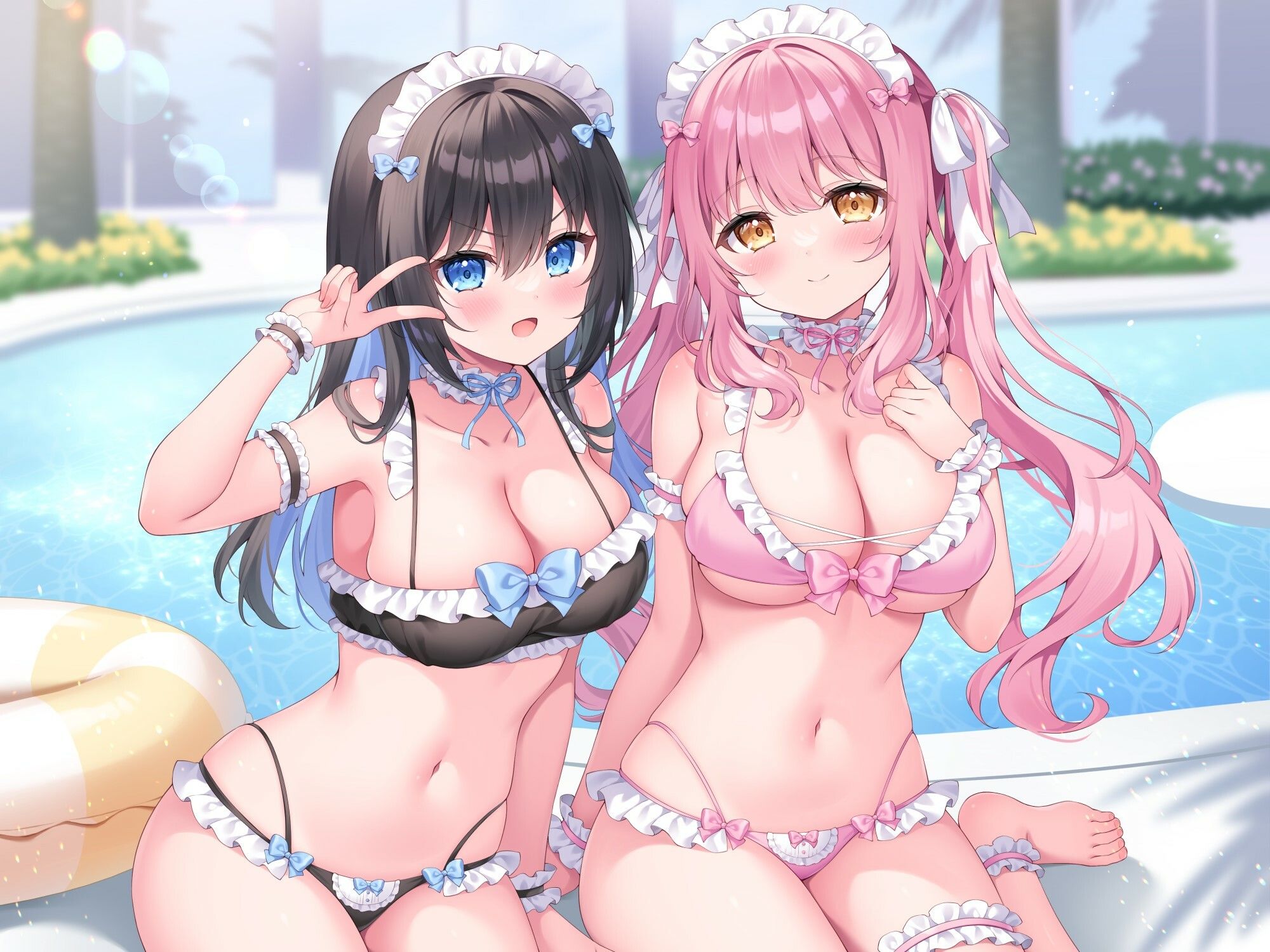 【KU100】ふりふりメイドのダブルふわふわハーレムご奉仕♪ ビキニで甘イキご奉仕いたしますにゃん♪ - サンプル画像 8