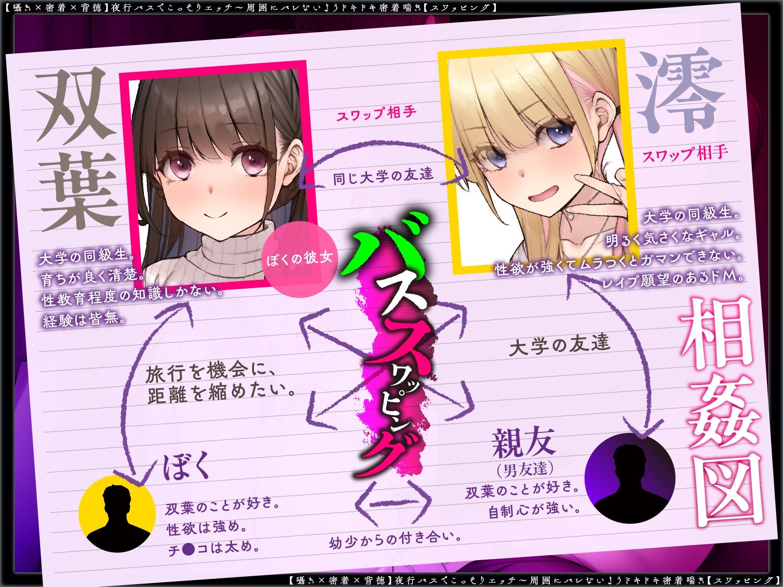 【囁き×密着】夜行バスでこっそりエッチ〜周囲にバレないようドキドキ密着喘ぎ【スワッピング】 - サンプル画像 3