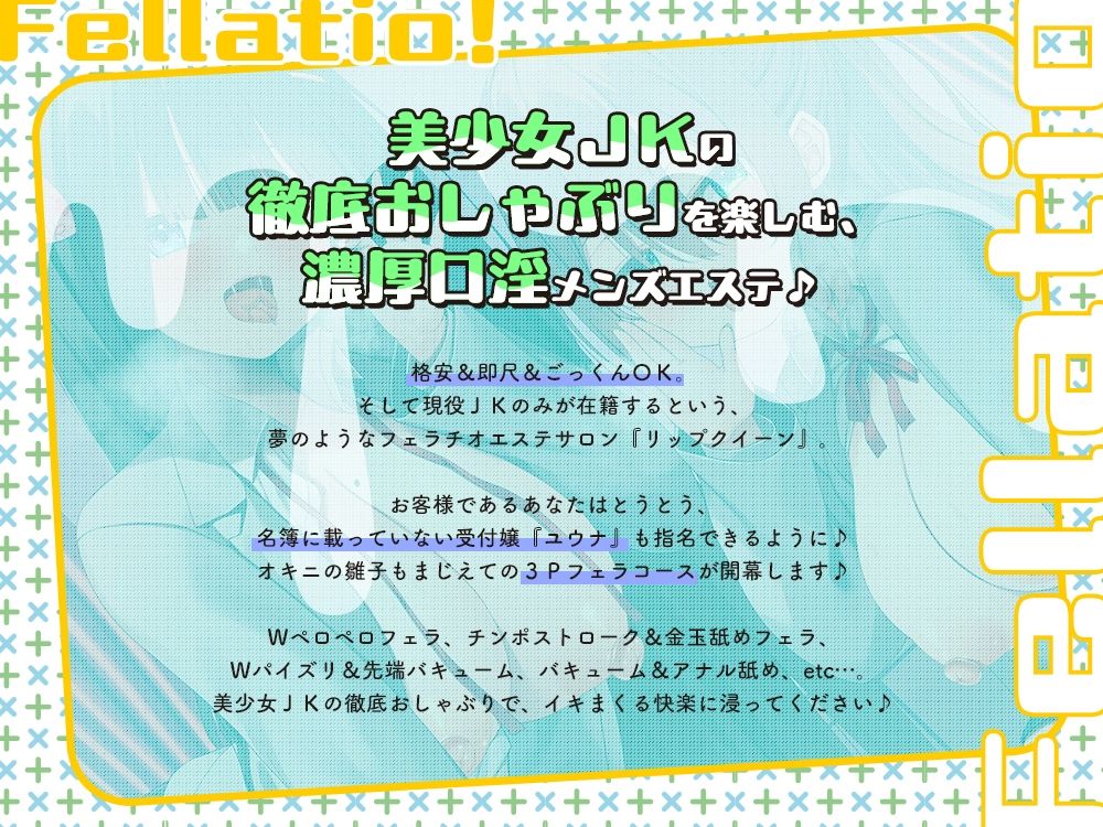 【神フェラ】JKフェラチオ！だぶる！  オキニの雛子ちゃん＆ダウナー受付嬢のユウナちゃん - サンプル画像 1
