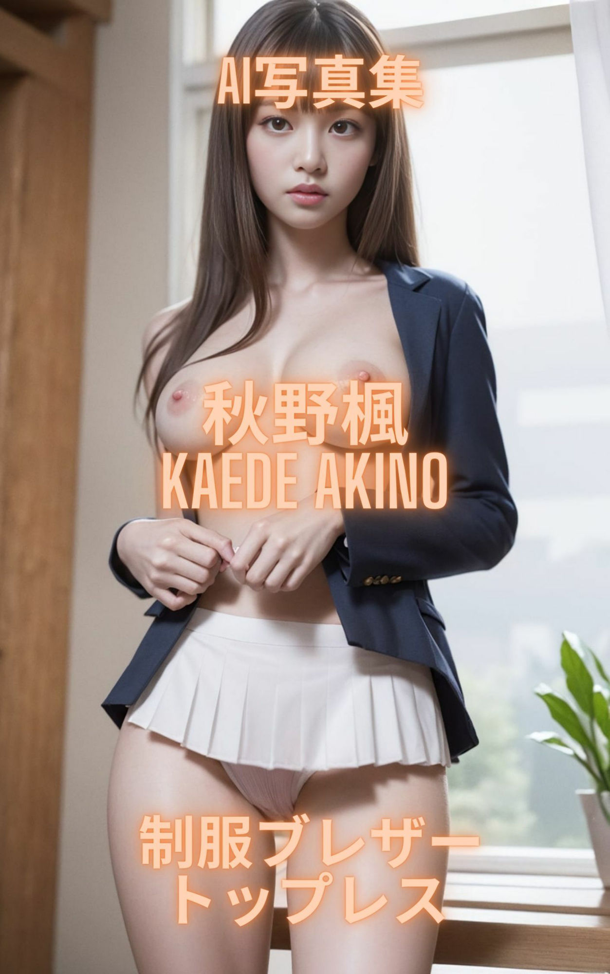 AI写真集 秋野楓 Kaede Akino 制服ブレザートップレス - サンプル画像 4