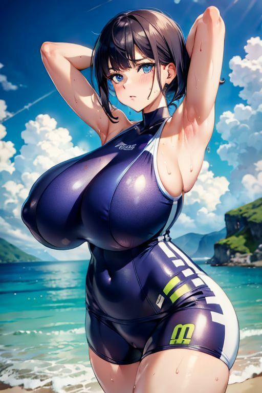 爆乳AIぱっつり水着1 - サンプル画像 1