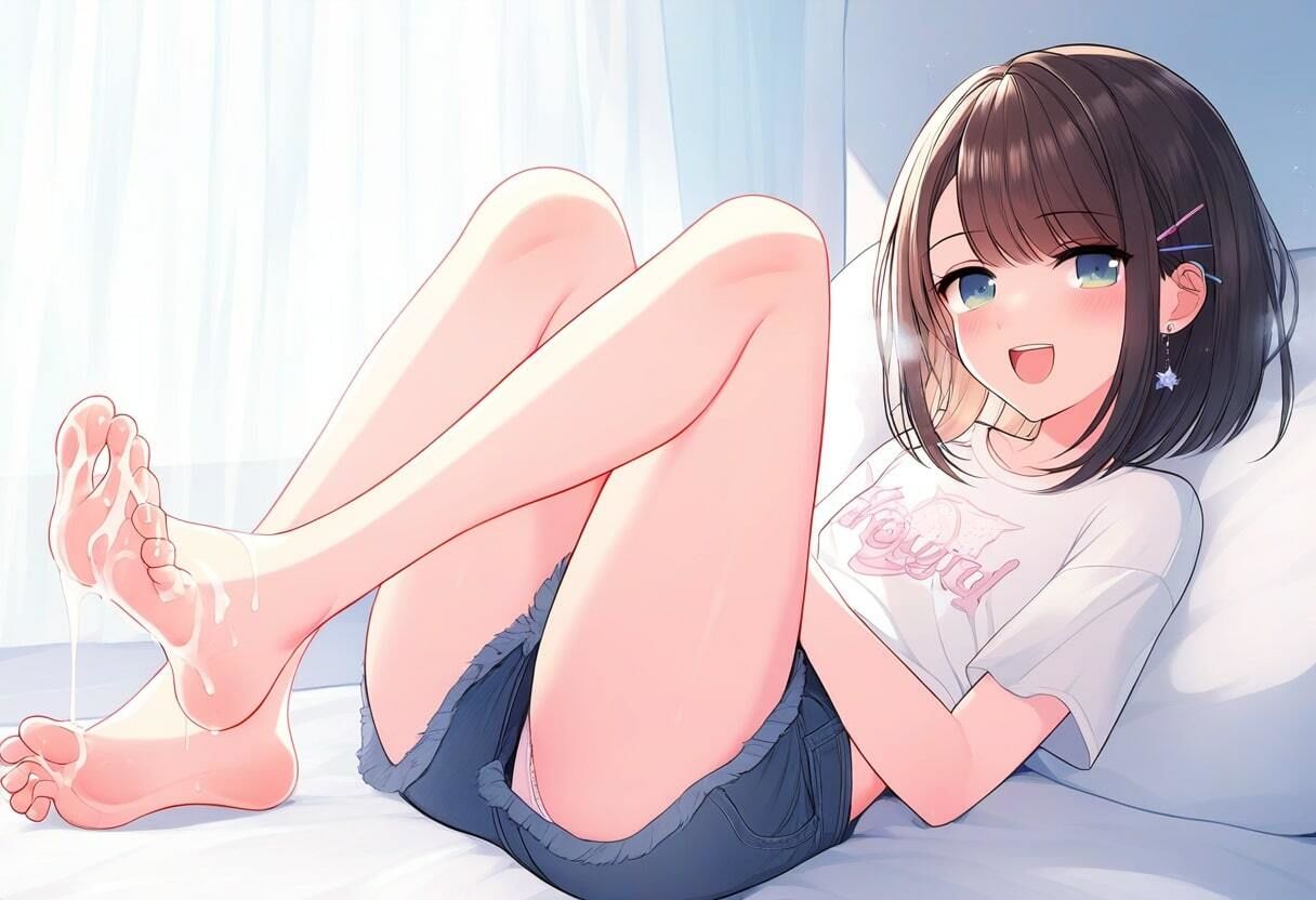膨らみかけJ〇1の足裏にぶっかけ〜ういのパンツ見ながら早くシコってよ〜 - サンプル画像 1