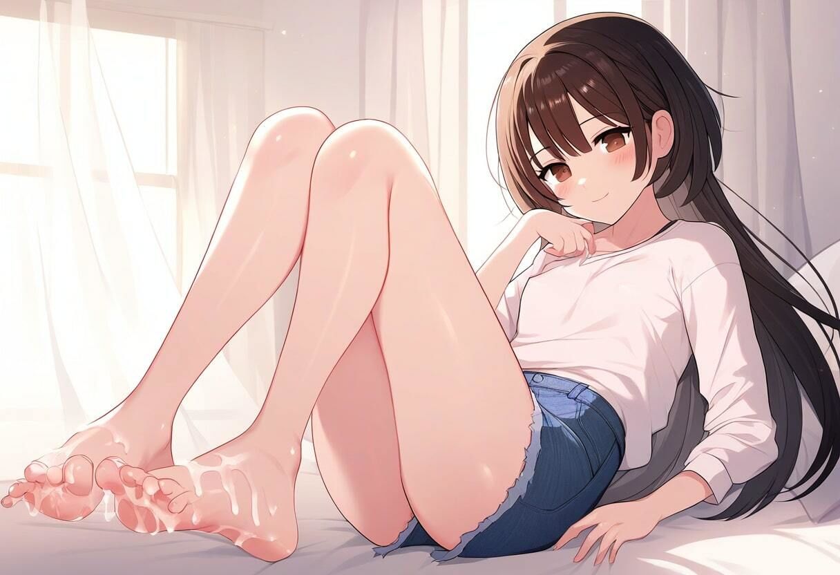 膨らみかけJ〇1の足裏にぶっかけ〜ういのパンツ見ながら早くシコってよ〜 - サンプル画像 4