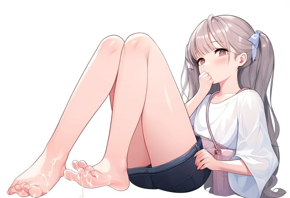膨らみかけJ〇1の足裏にぶっかけ〜ういのパンツ見ながら早くシコってよ〜 - サンプル画像 5