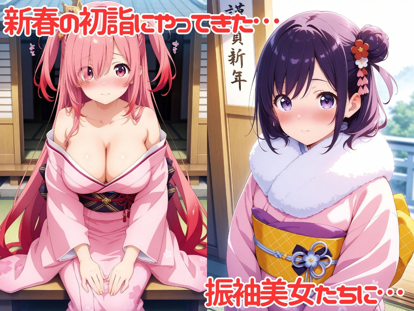 新春★振袖美少女たちにエッチなイタズラ♪ - サンプル画像 1