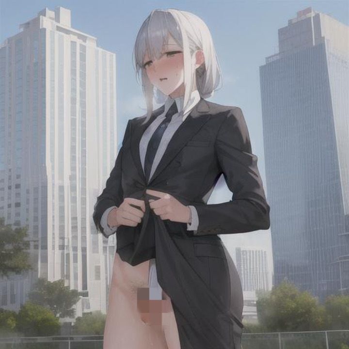 ビシッとスーツなのに露出狂  銀髪ちゃん編 - サンプル画像 3