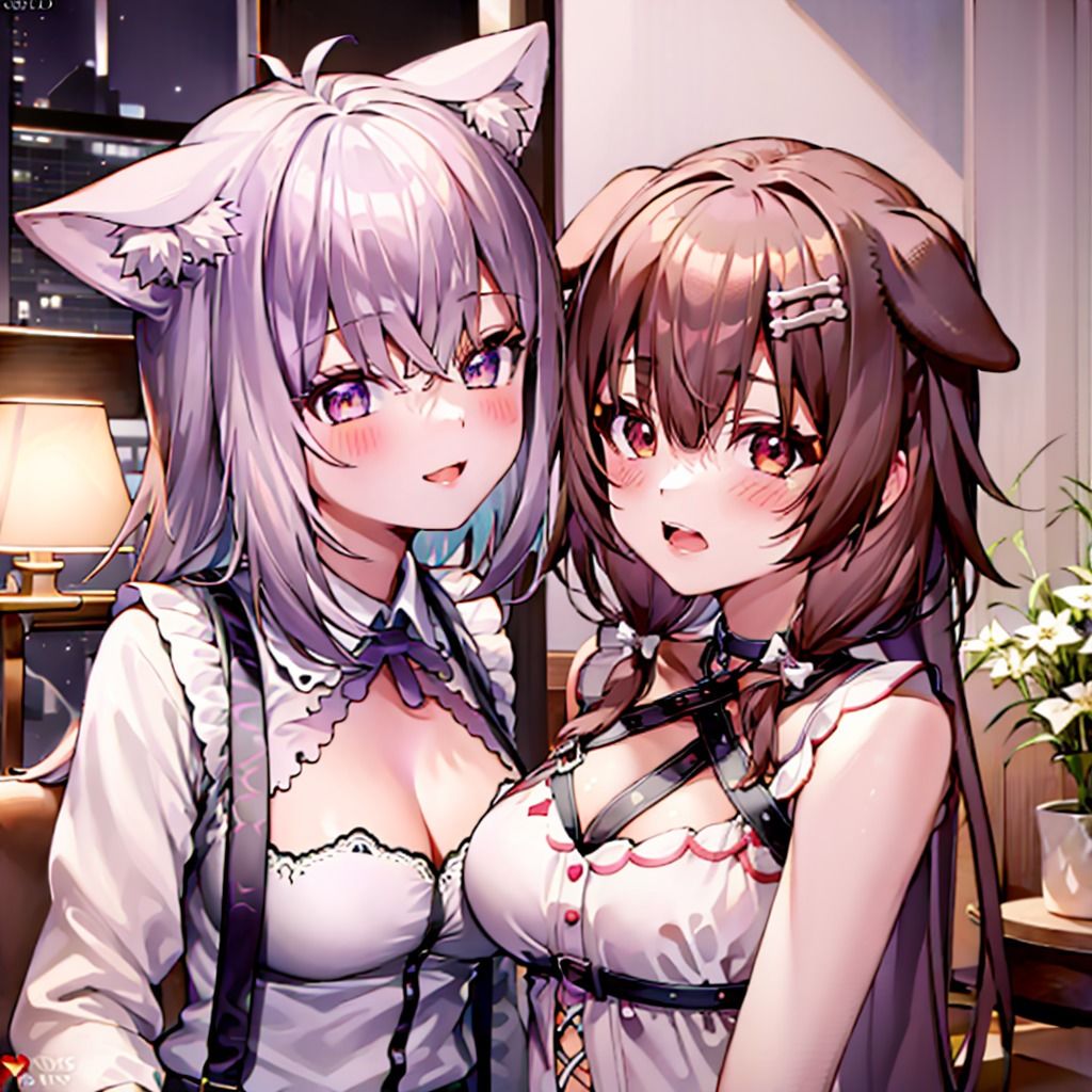 てぇてぇCG集 おかころ1 猫又お〇ゆと戌神こ〇ね - サンプル画像 1