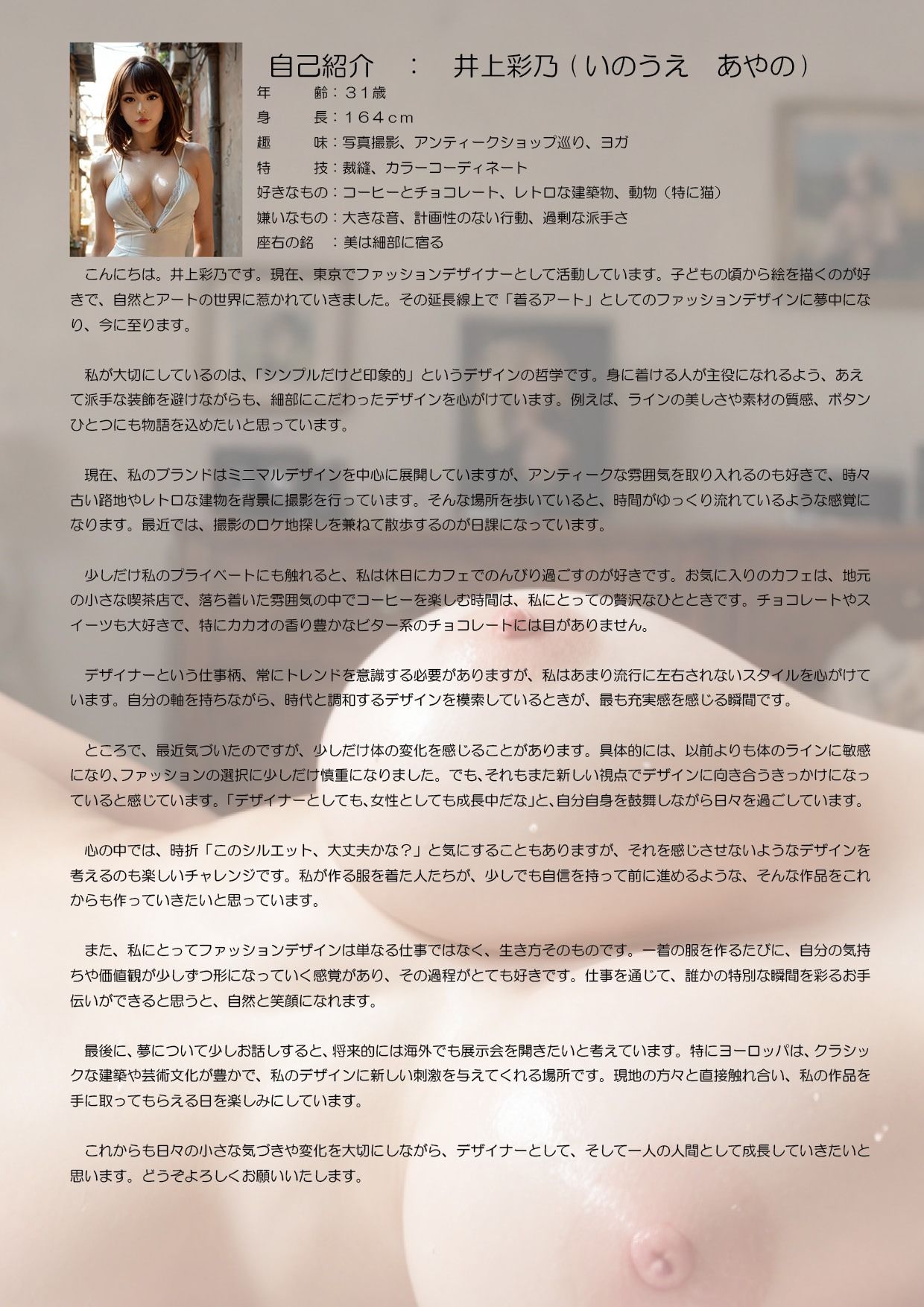 誰にも見せたことのない 極・秘密 内なる想いが静かに揺れる私 -井上彩乃- AI美女 アダルト写真集 巨乳美人 妊婦 - サンプル画像 5