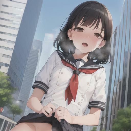 セーラー服で露出狂  黒髪ちゃん編 - サンプル画像 1