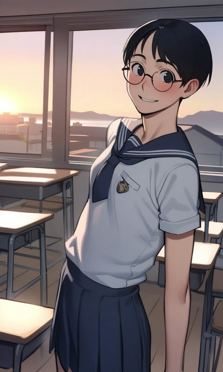 オタク眼鏡女子に夕方の教室で無責任中出しして孕ませる - サンプル画像 1