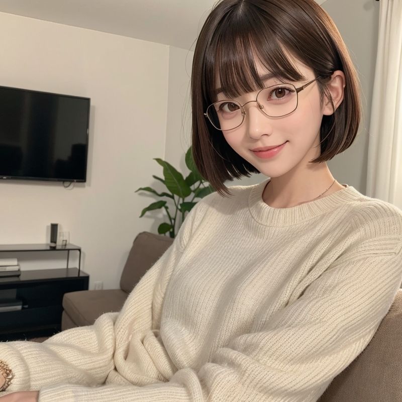 眼鏡ショートカット美人のおっぱい - サンプル画像 1
