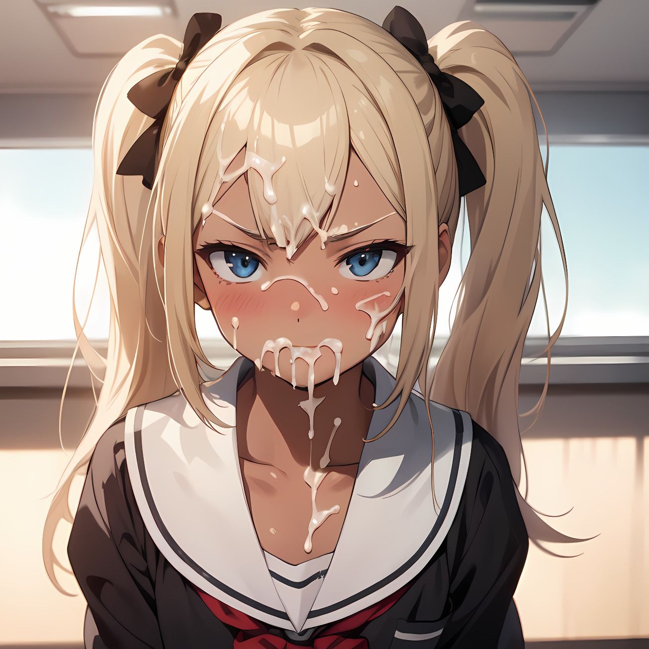 【156枚】おち○ぽミルク大好きなセーラー服の褐色ツインテール - サンプル画像 2