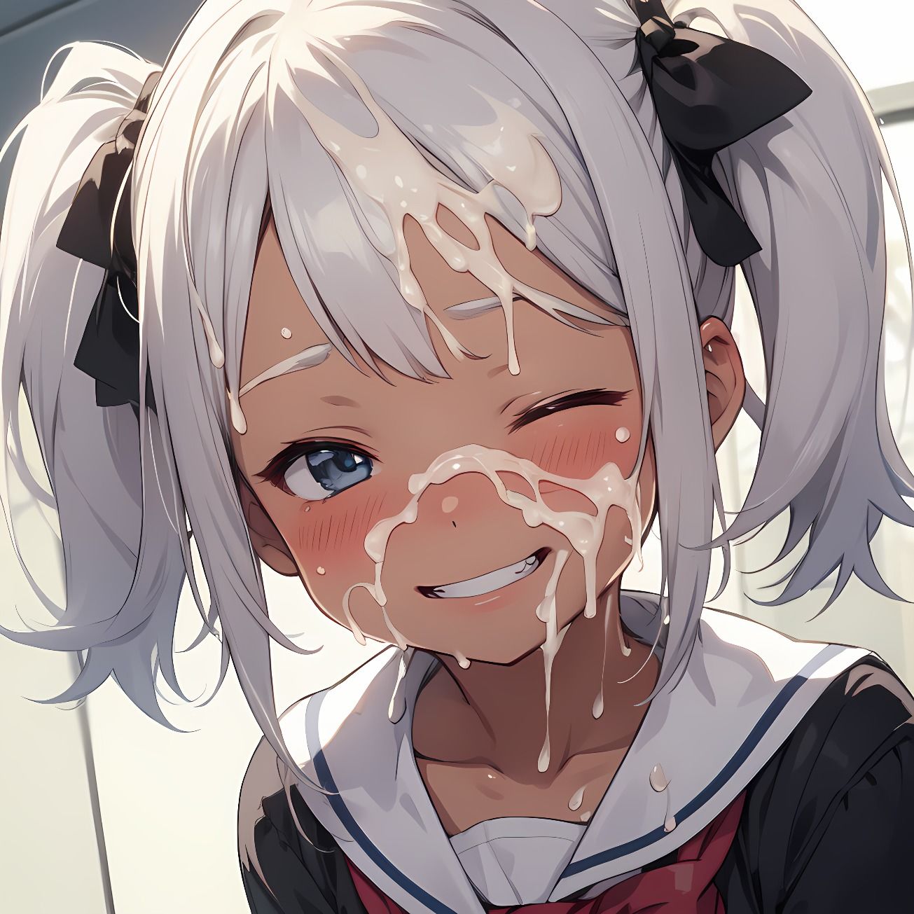 【156枚】おち○ぽミルク大好きなセーラー服の褐色ツインテール - サンプル画像 3