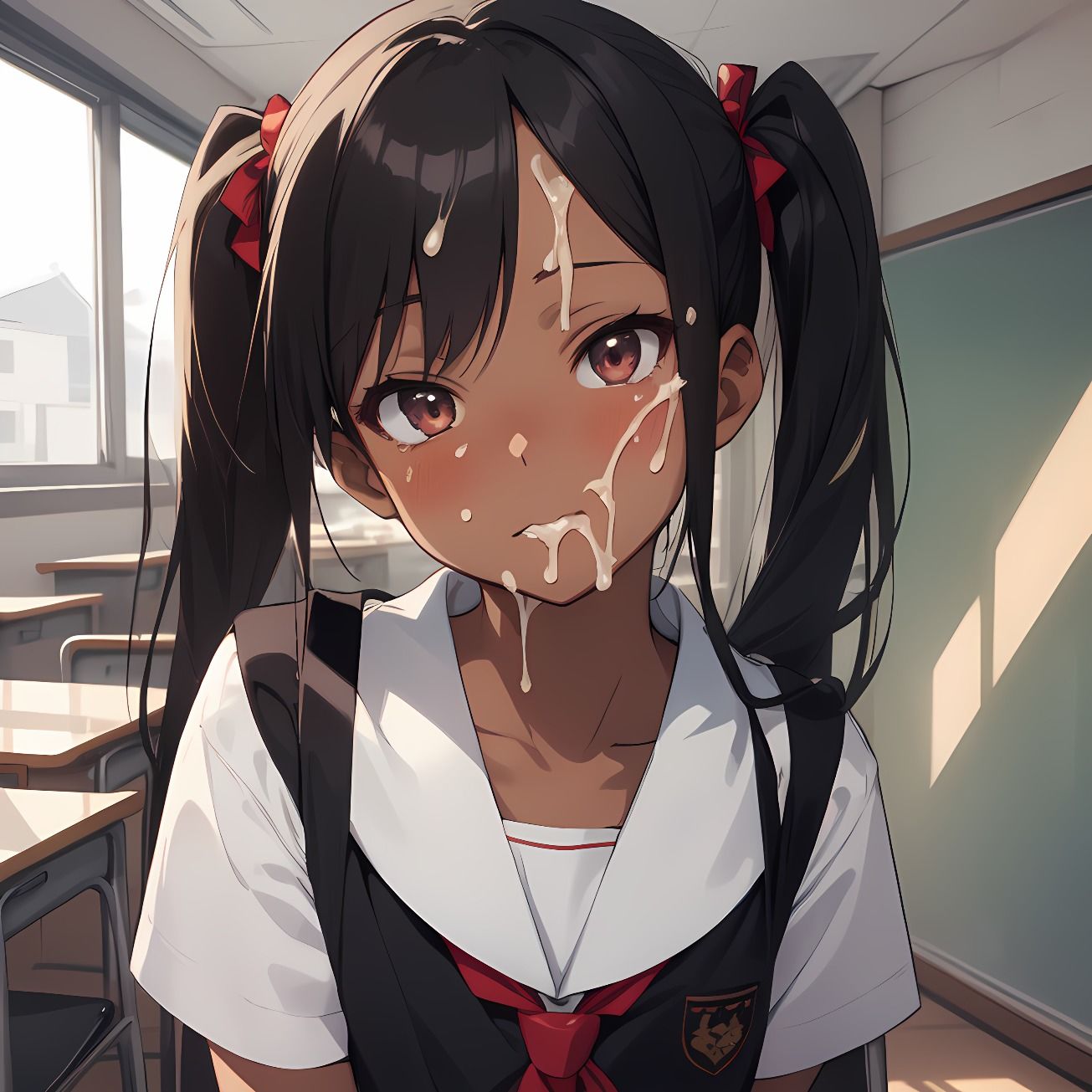 【156枚】おち○ぽミルク大好きなセーラー服の褐色ツインテール - サンプル画像 5