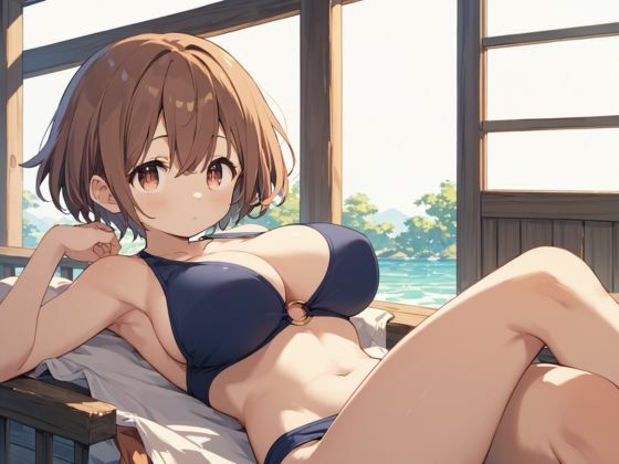 爆乳学生の水着セックス - サンプル画像 1