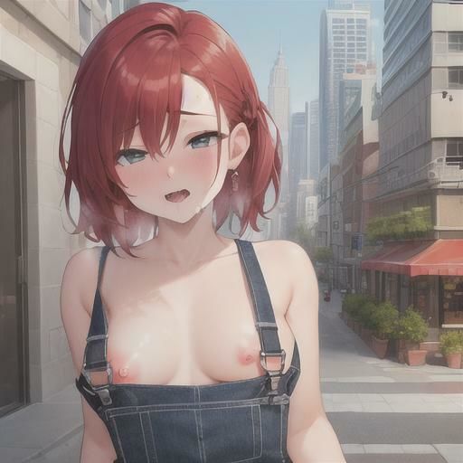 オーバーオール露出  赤髪ちゃん編 - サンプル画像 1