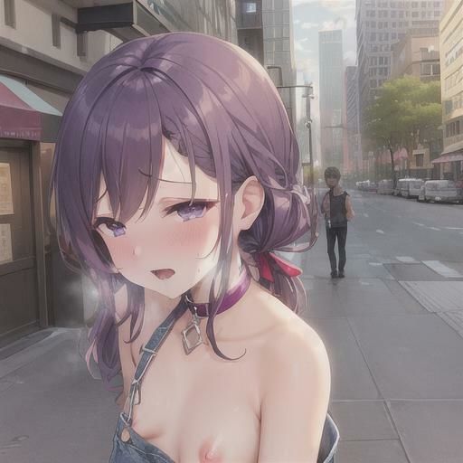 オーバーオール露出  紫髪ちゃん編 - サンプル画像 1