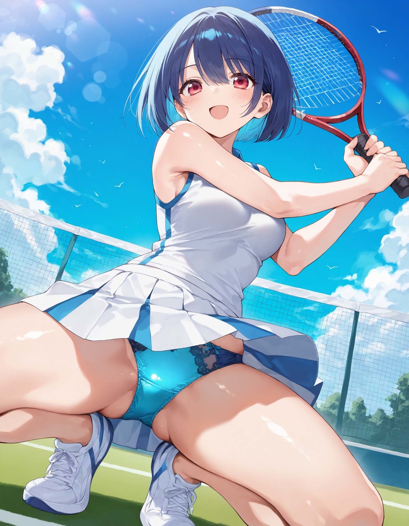 テニスウェアでしゃがみパンチラ - サンプル画像 1