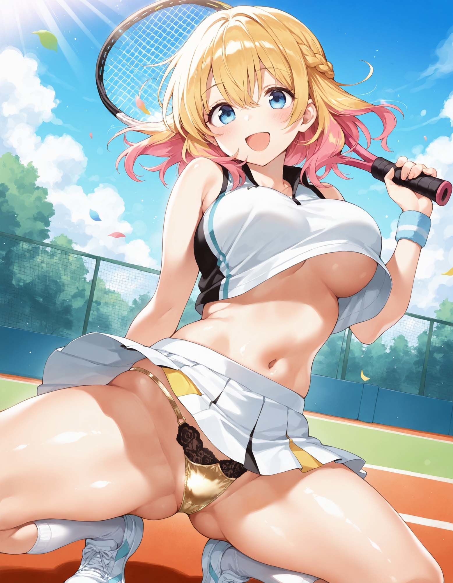 テニスウェアでしゃがみパンチラ - サンプル画像 2