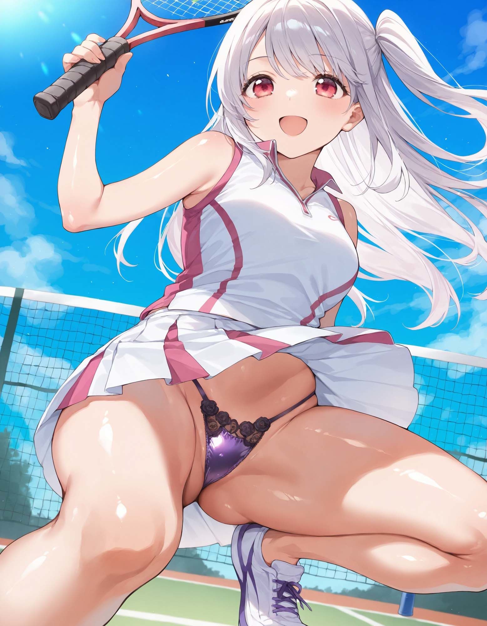 テニスウェアでしゃがみパンチラ - サンプル画像 3