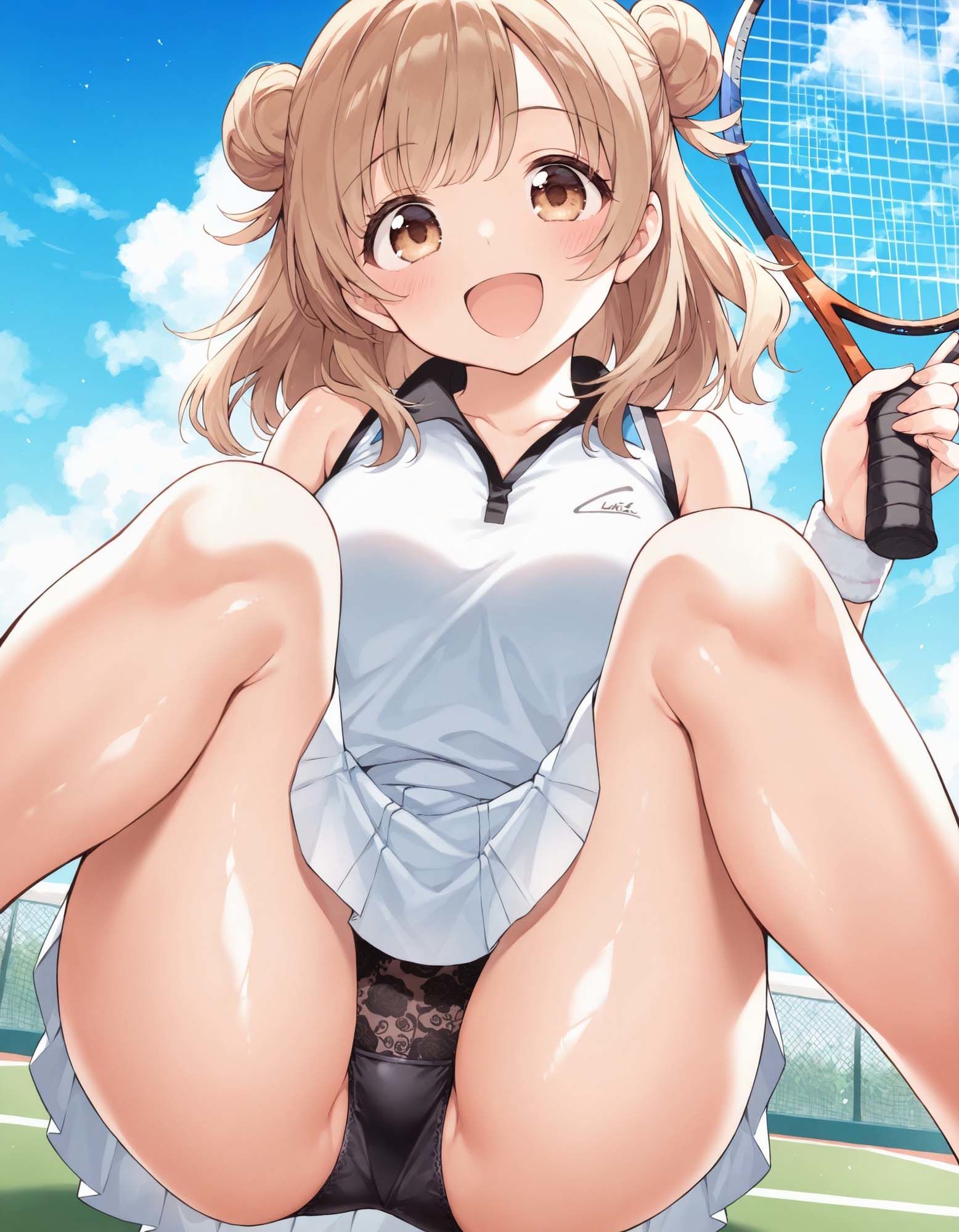 テニスウェアでしゃがみパンチラ - サンプル画像 4