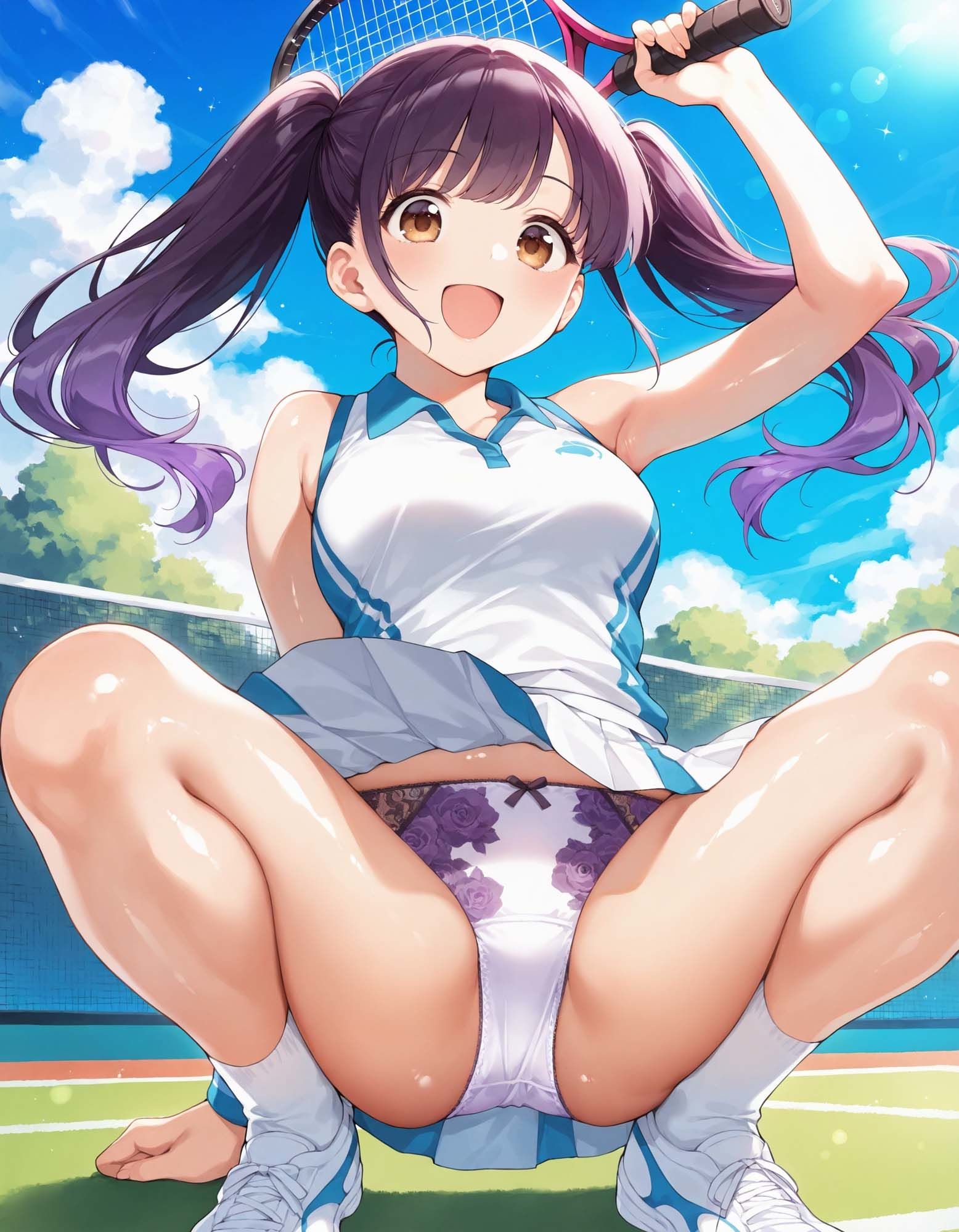 テニスウェアでしゃがみパンチラ - サンプル画像 6