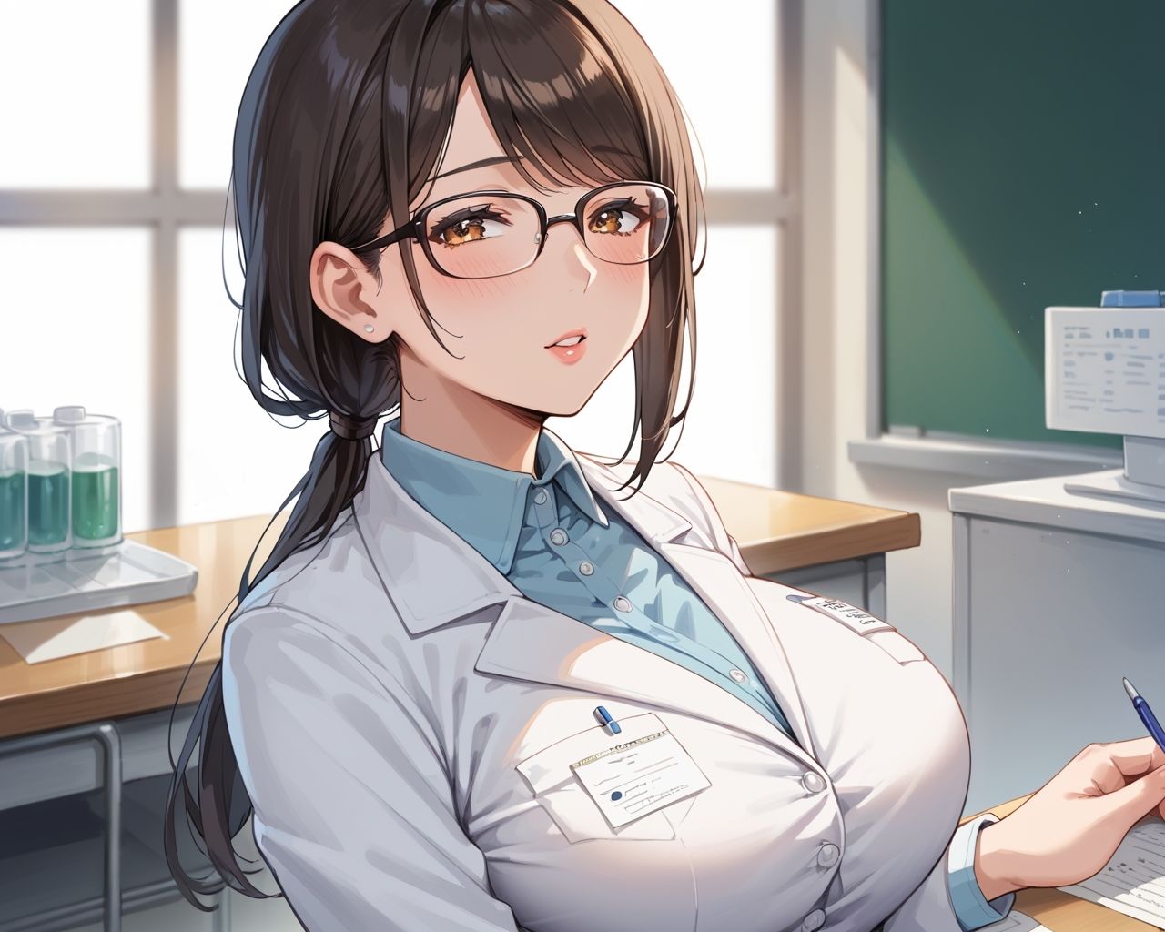 そこの爆乳痴女は保健室の先生 - サンプル画像 1