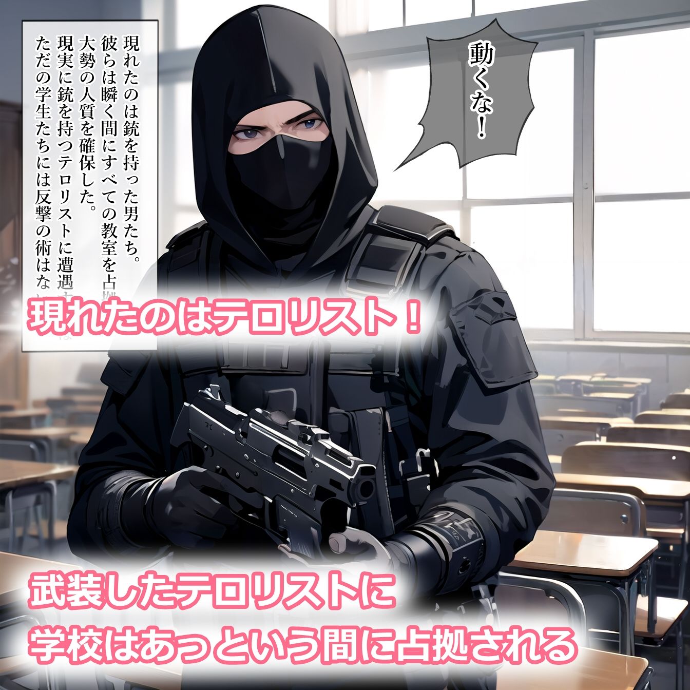 テロリストに占拠された教室で露出強要される女の子たち - サンプル画像 2