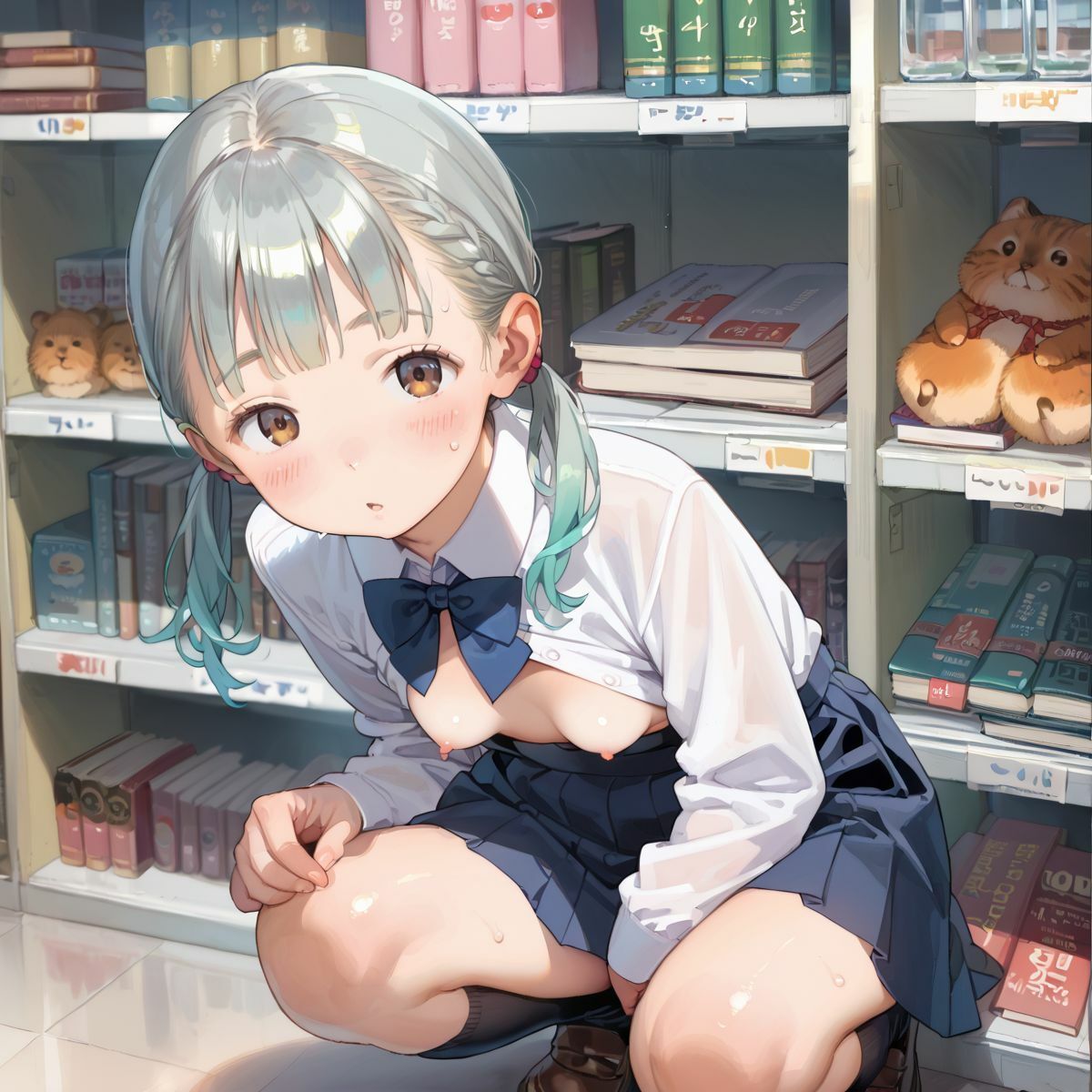 図書館で声を出せずに愛液垂れ流し娘04 - サンプル画像 9