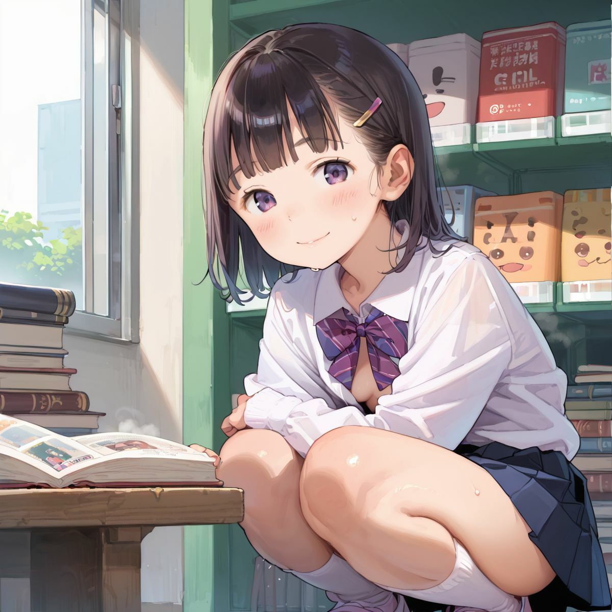 図書館で声を出せずに愛液垂れ流し娘06 - サンプル画像 10