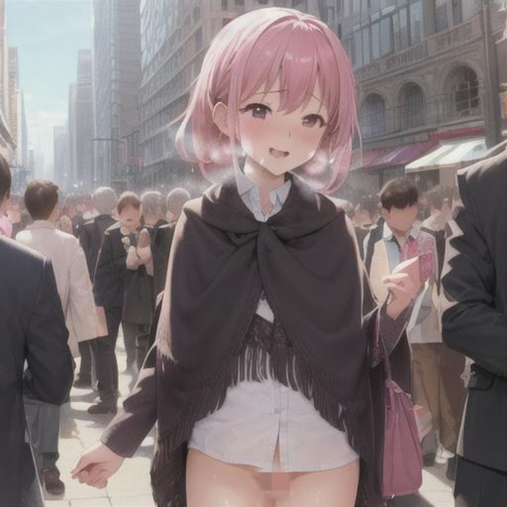 ポンチョ露出  ピンク髪ちゃん編 - サンプル画像 5