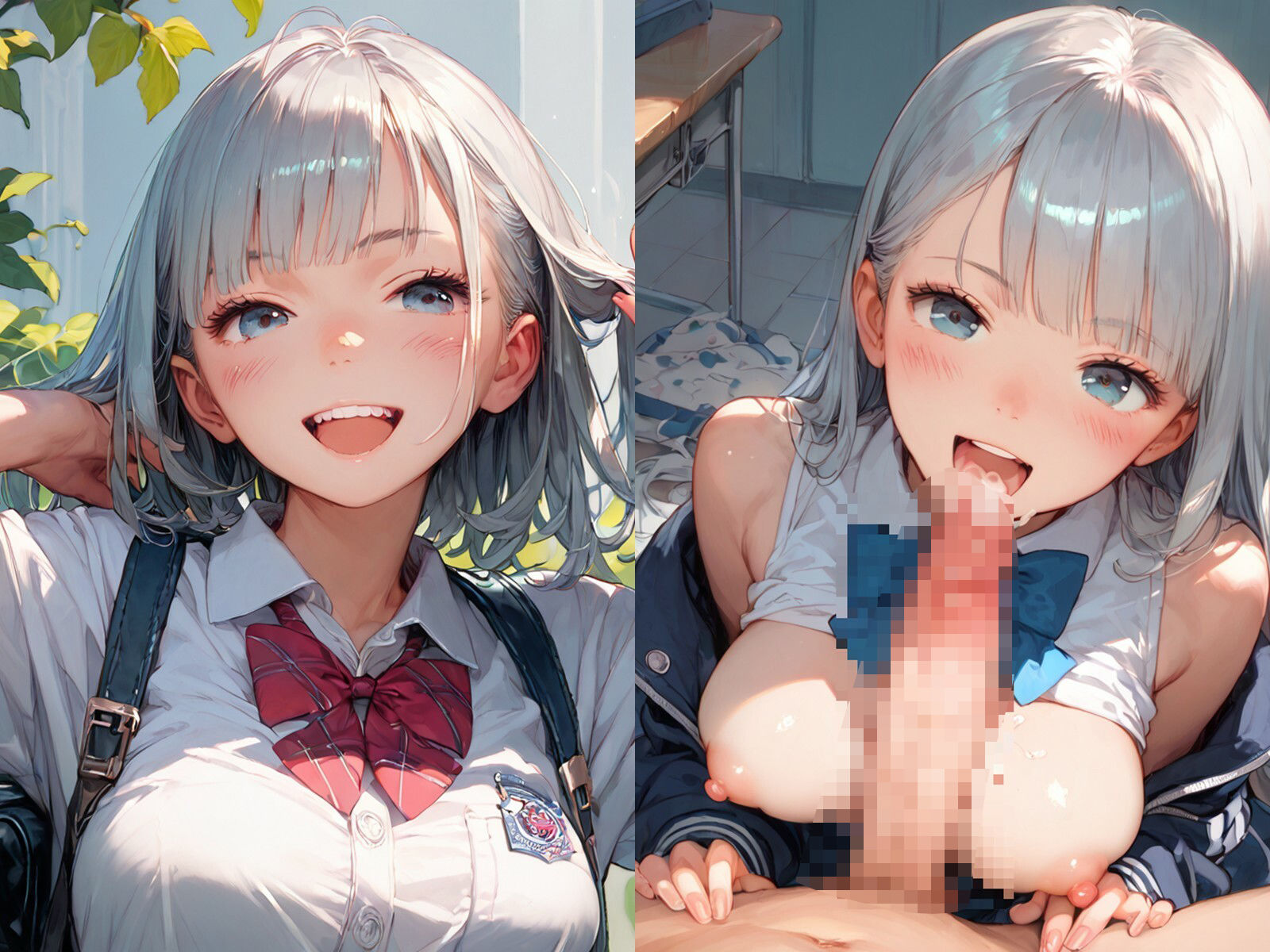 雑魚まんこの銀髪JKに種付けしてアヘ顔ボテ腹にしてやった - サンプル画像 1