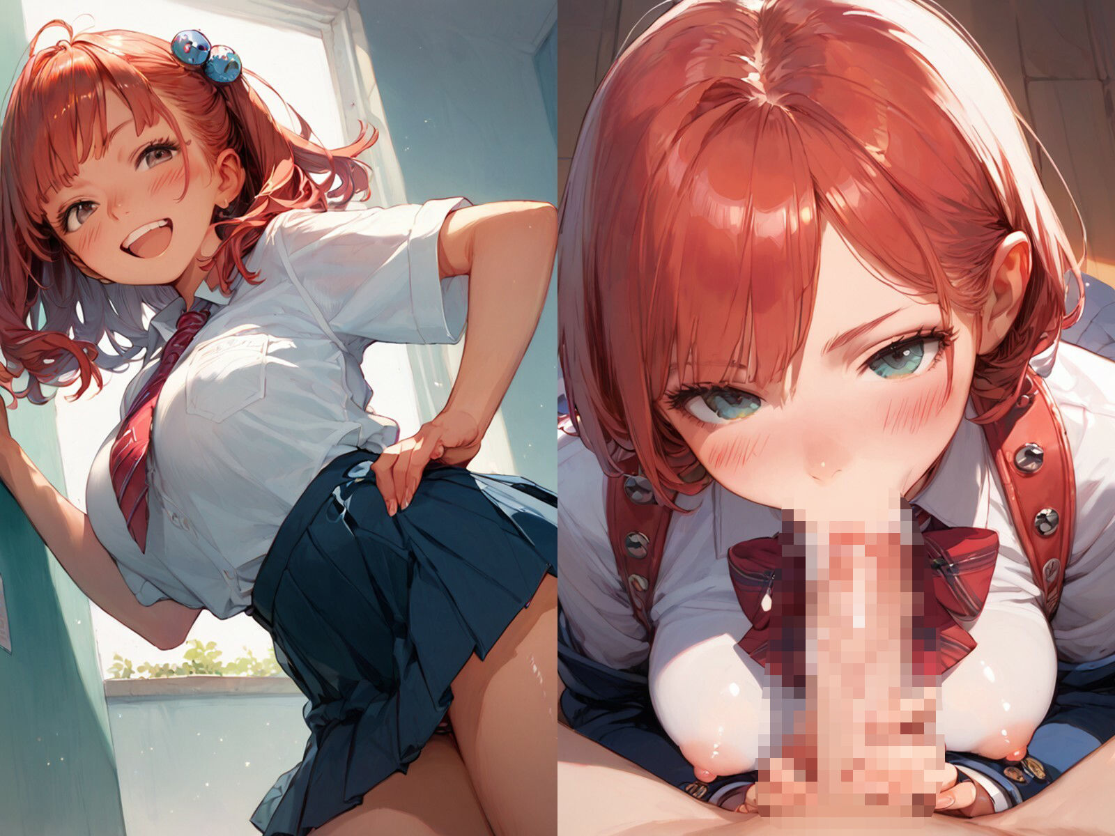 雑魚まんこの赤髪JKに種付けしてアヘ顔ボテ腹にしてやった - サンプル画像 1