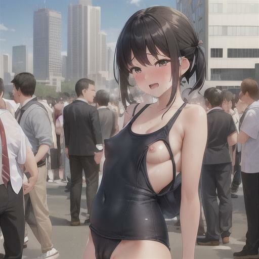 魅惑のスク水露出  黒髪ちゃん編 - サンプル画像 1