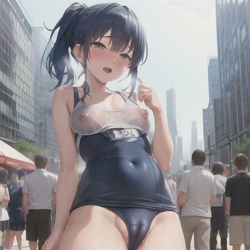 魅惑のスク水露出  青髪ちゃん編 - サンプル画像 4