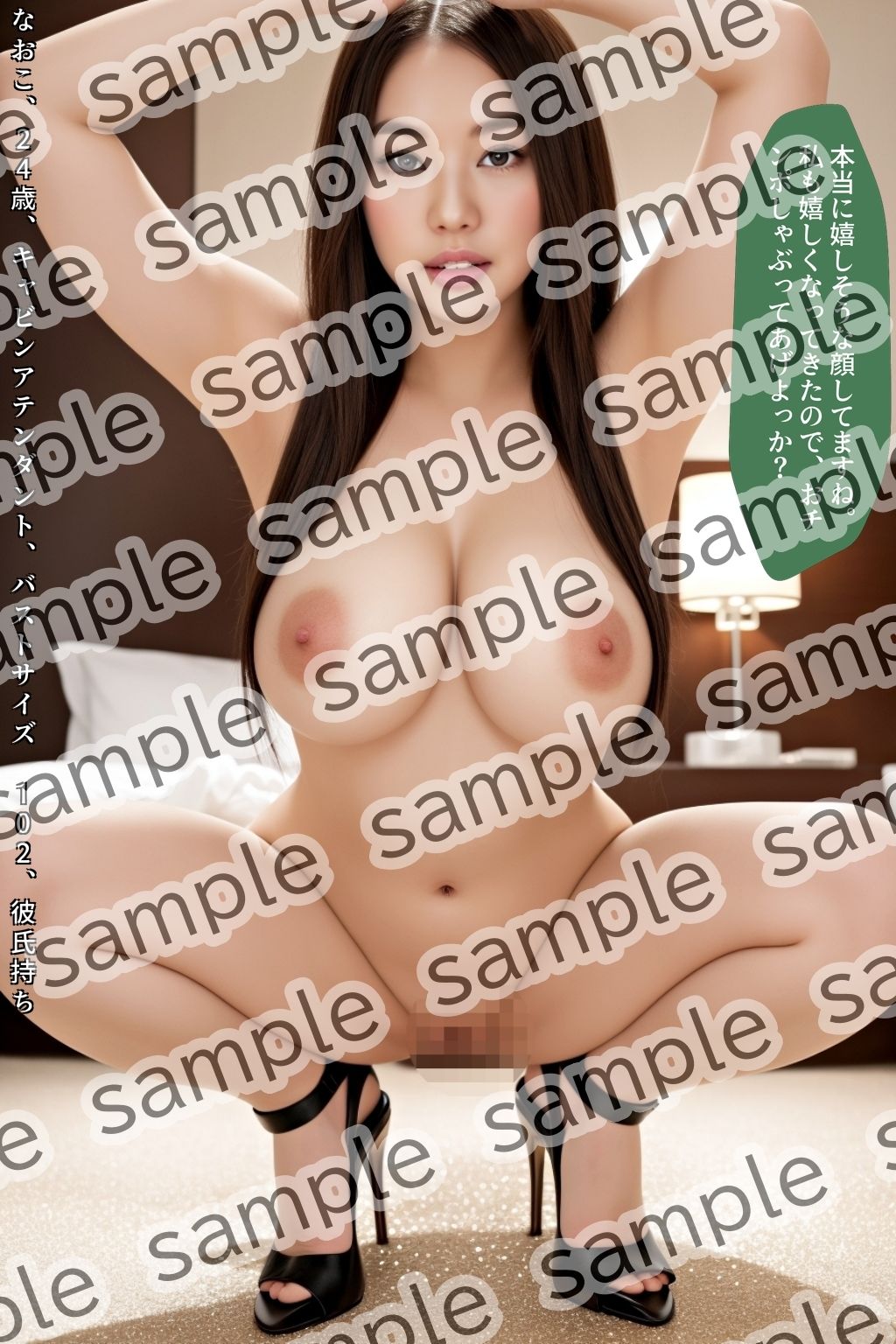 爆乳美女がワキを見せながら、ハイヒールでしゃがみポーズ vol.1 - サンプル画像 5