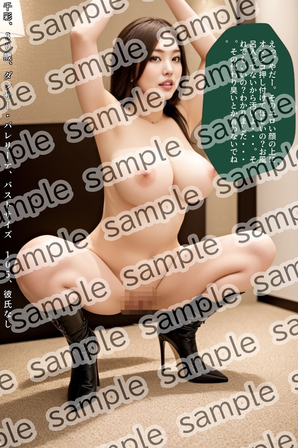 爆乳美女がワキを見せながら、ハイヒールでしゃがみポーズ vol.1 - サンプル画像 8