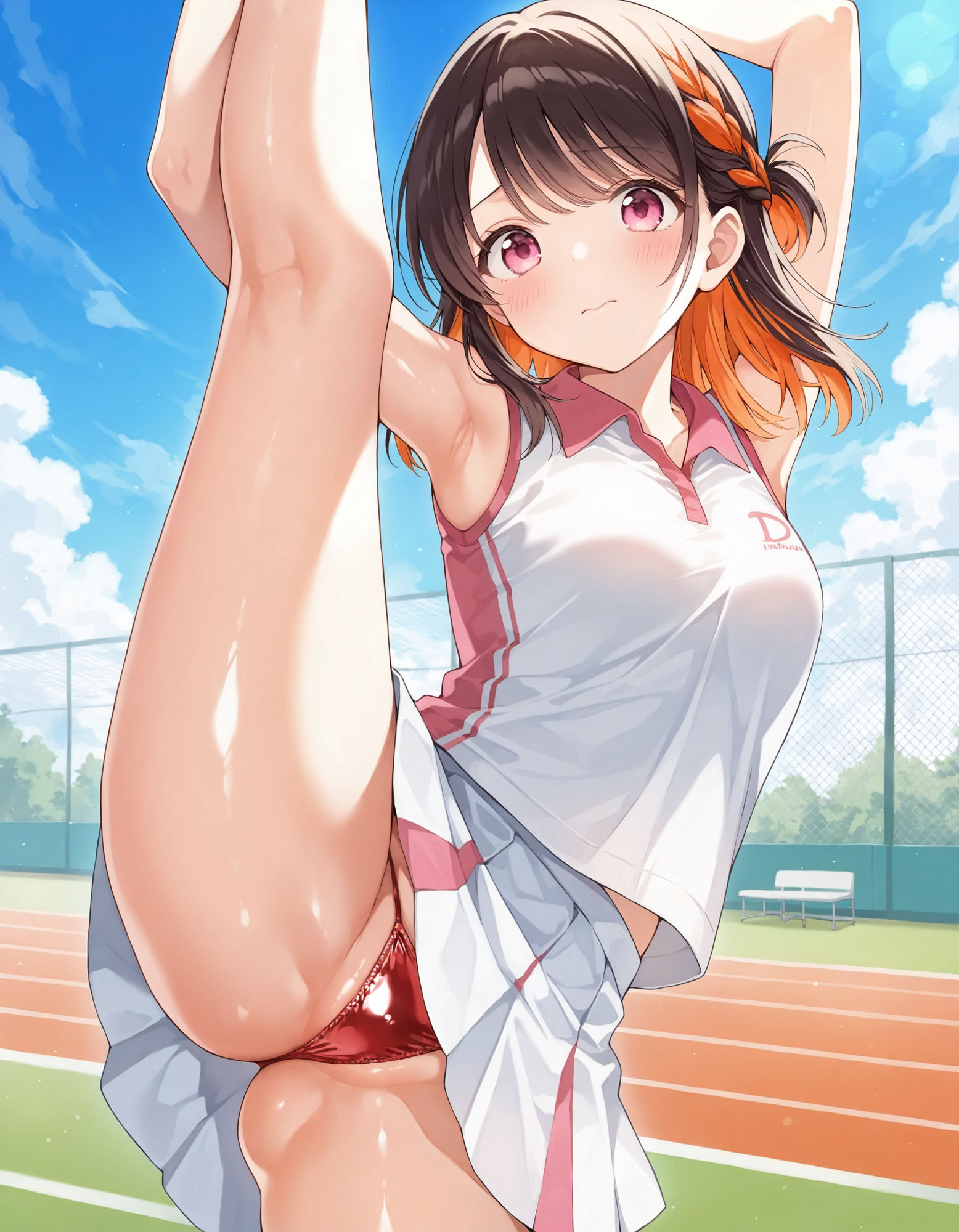 テニスウェアで片足上げパンチラ - サンプル画像 1