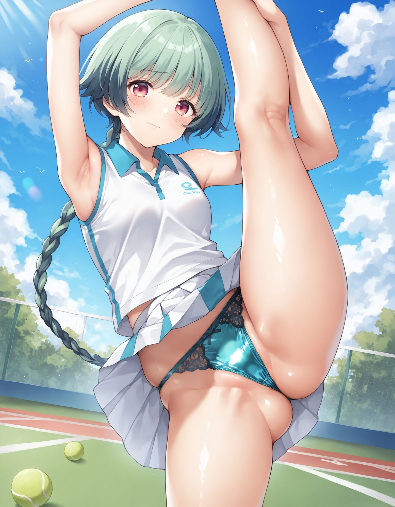 テニスウェアで片足上げパンチラ - サンプル画像 2