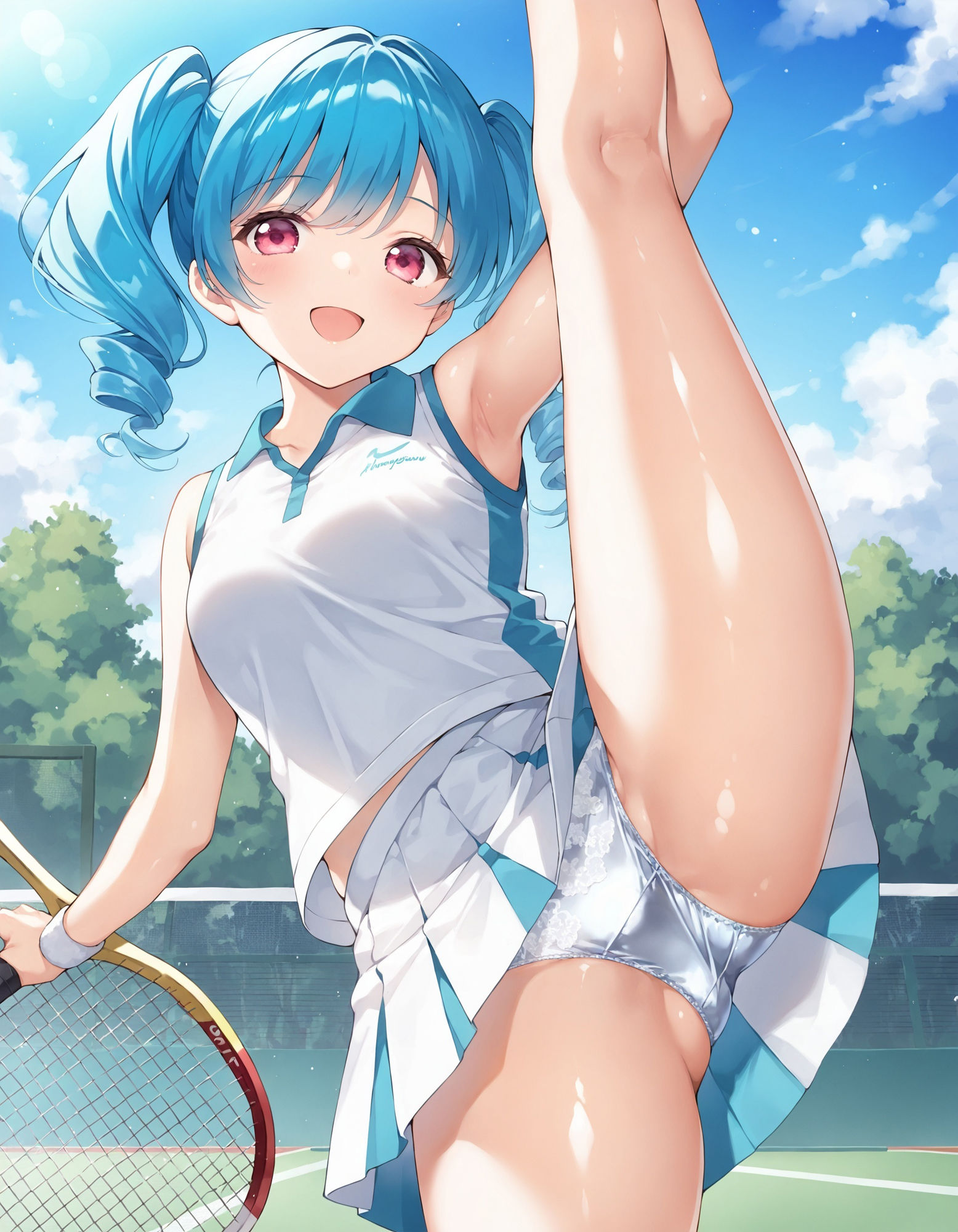 テニスウェアで片足上げパンチラ - サンプル画像 4