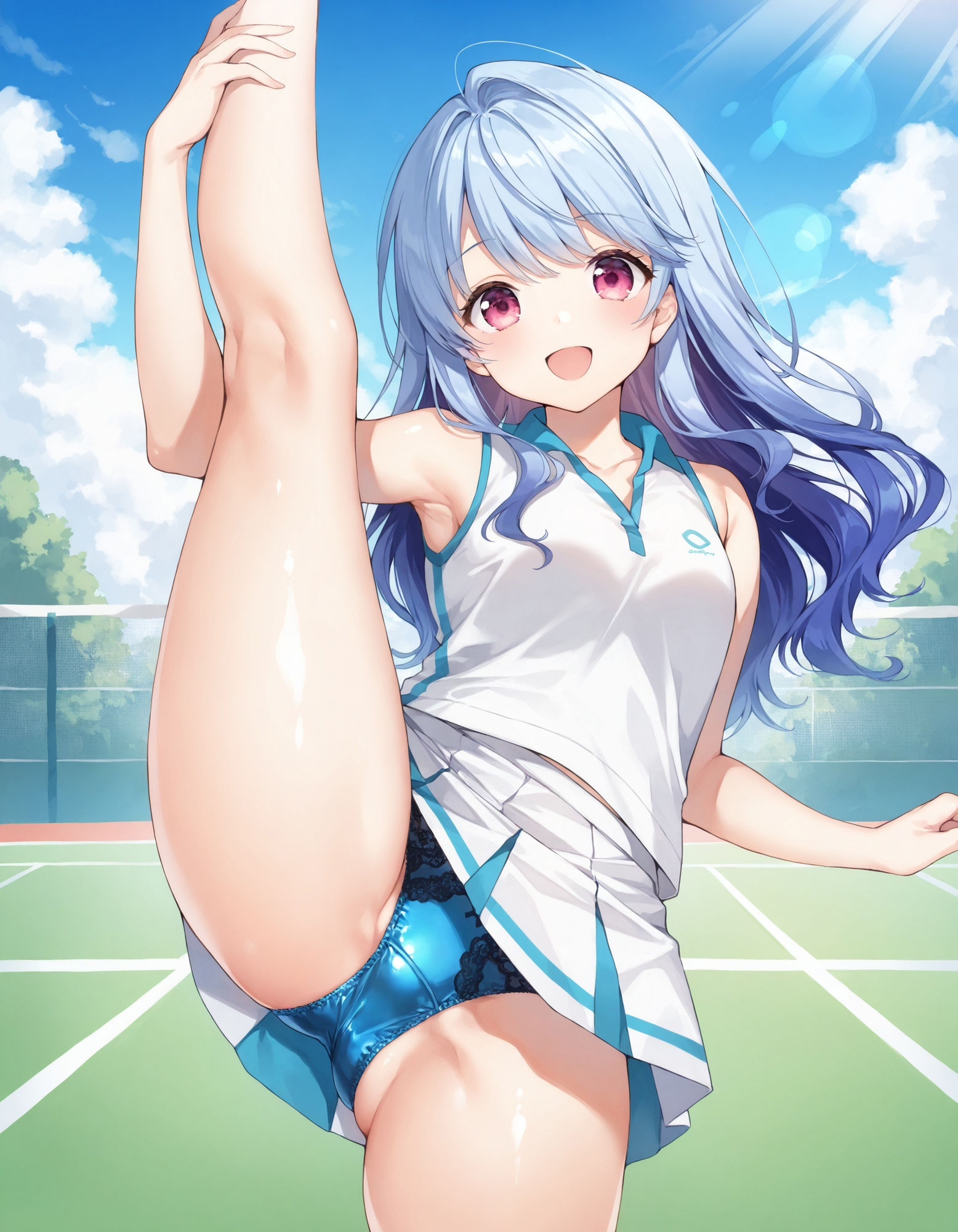 テニスウェアで片足上げパンチラ - サンプル画像 6