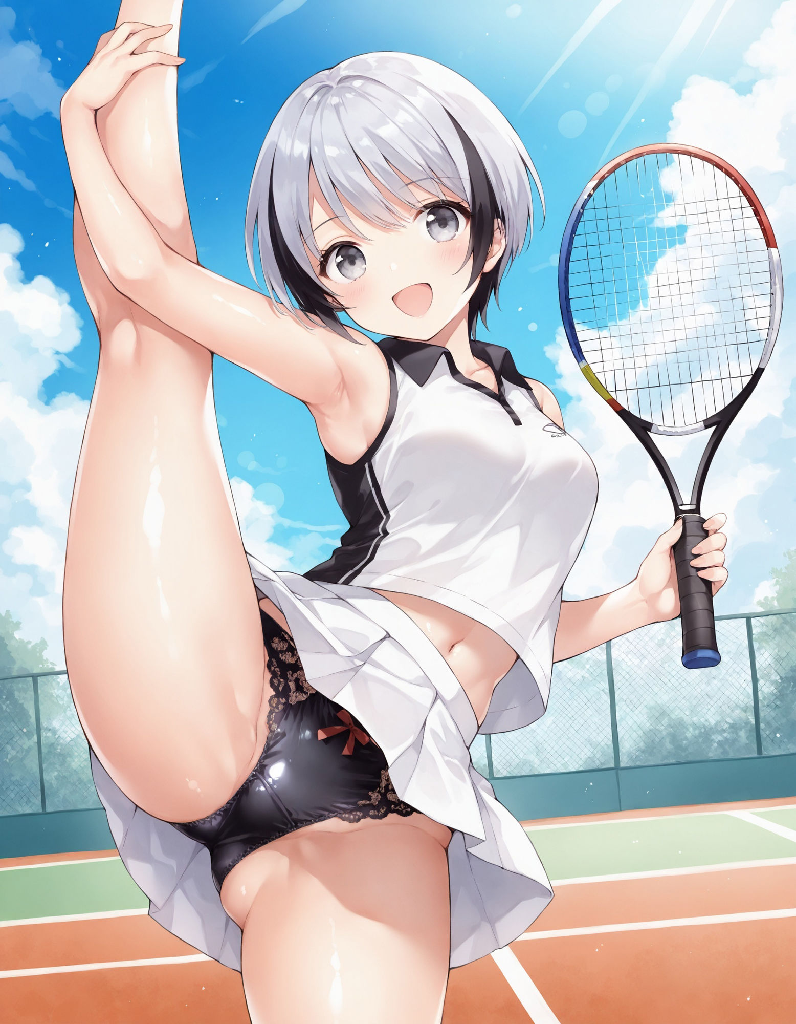 テニスウェアで片足上げパンチラ - サンプル画像 7