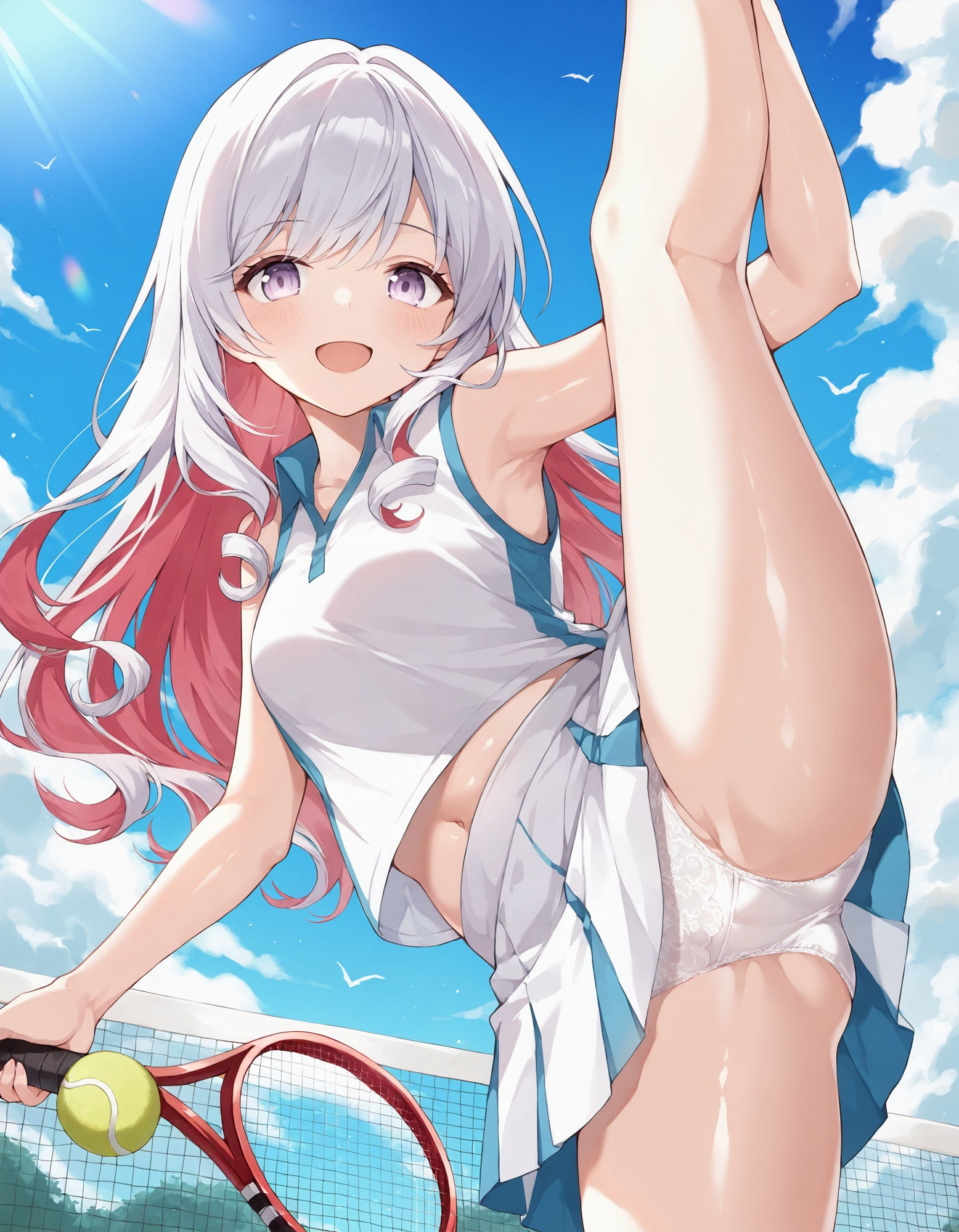 テニスウェアで片足上げパンチラ - サンプル画像 8