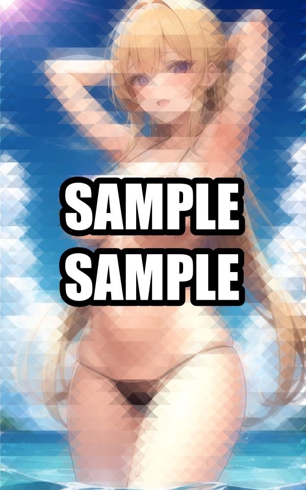 金髪美女のマイクロビキニグラビアイラスト集 - サンプル画像 7